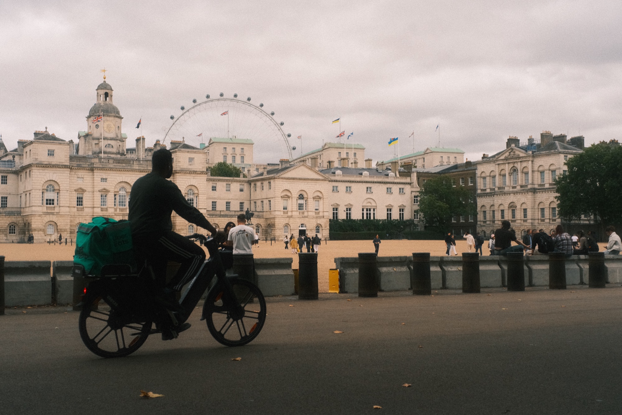 Delivery rider at Horse Guards Parade, Westminster